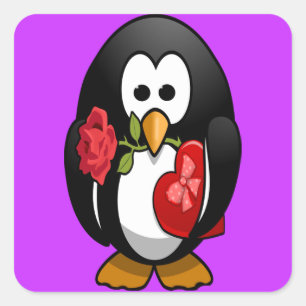Cute Valentine Day Penguin Funny Tecknad Fyrkantigt Klistermärke