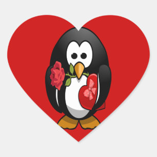 Cute Valentine Day Penguin Funny Tecknad Hjärtformat Klistermärke