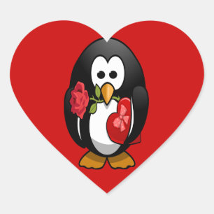 Cute Valentine Day Penguin Funny Tecknad Hjärtformat Klistermärke