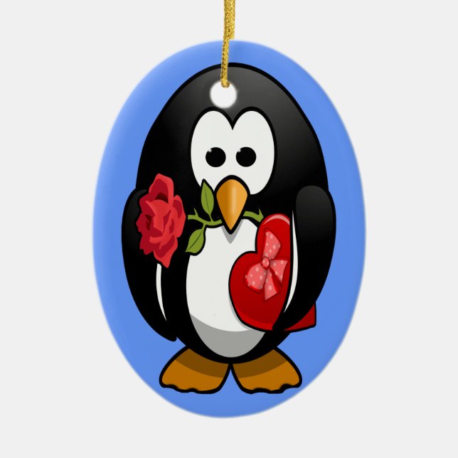 Cute Valentine Day Penguin Funny Tecknad Julgransprydnad Keramik (Framsidan)