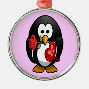 Cute Valentine Day Penguin Funny Tecknad Julgransprydnad Metall