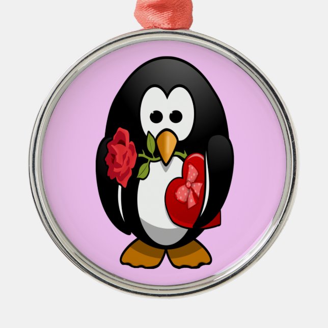 Cute Valentine Day Penguin Funny Tecknad Julgransprydnad Metall (Framsidan)