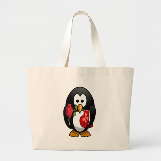 Cute Valentine Day Penguin Funny Tecknad Jumbo Tygkasse (Framsidan)