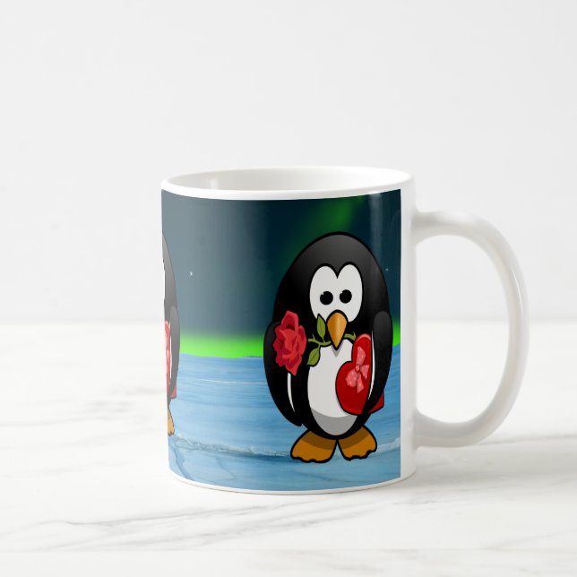 Cute Valentine Day Penguin Funny Tecknad Kaffemugg (Höger)