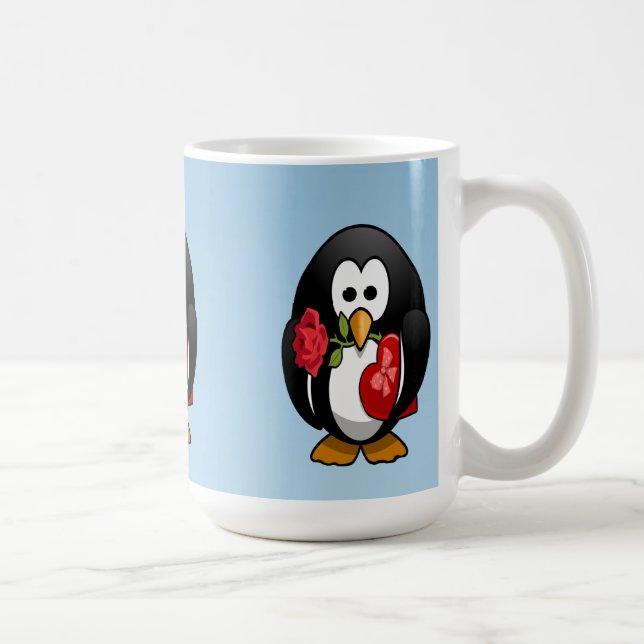 Cute Valentine Day Penguin Funny Tecknad Kaffemugg (Höger)
