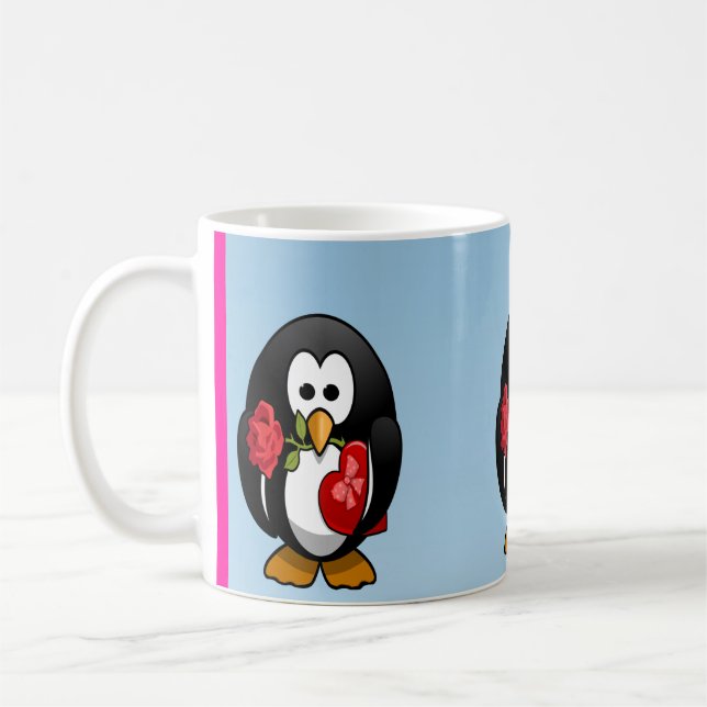 Cute Valentine Day Penguin Funny Tecknad Kaffemugg (Vänster)