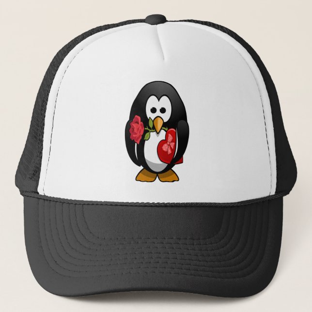Cute Valentine Day Penguin Funny Tecknad Keps (Framsida)