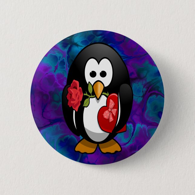 Cute Valentine Day Penguin Funny Tecknad Knapp (Framsida)