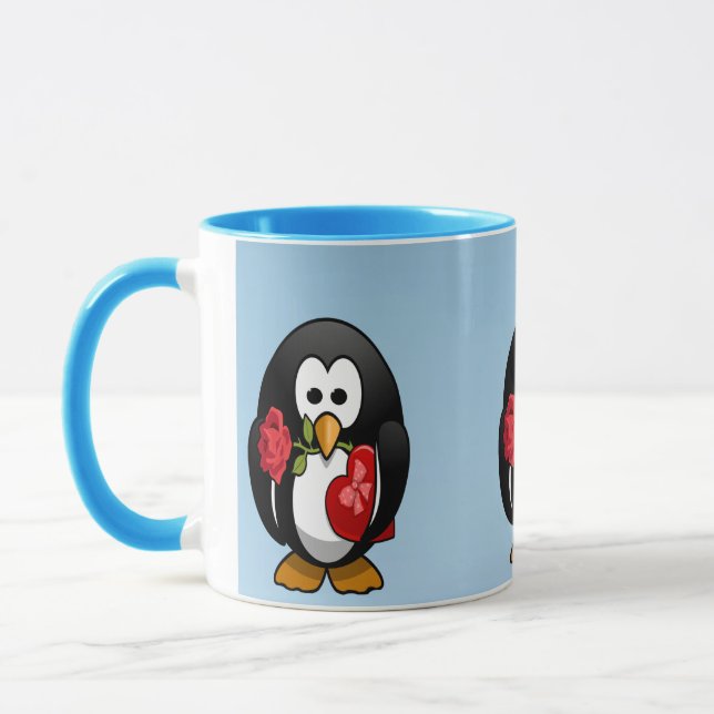Cute Valentine Day Penguin Funny Tecknad Mugg (Vänster)
