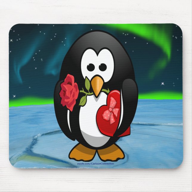Cute Valentine Day Penguin Funny Tecknad Musmatta (Framsidan)