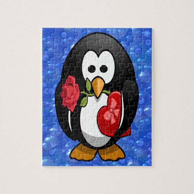 Cute Valentine Day Penguin Funny Tecknad Pussel (Vertikal)