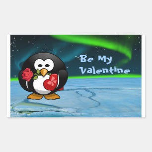 Cute Valentine Day Penguin Funny Tecknad Rektangulärt Klistermärke