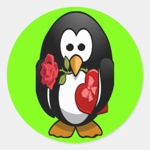 Cute Valentine Day Penguin Funny Tecknad Runt Klistermärke