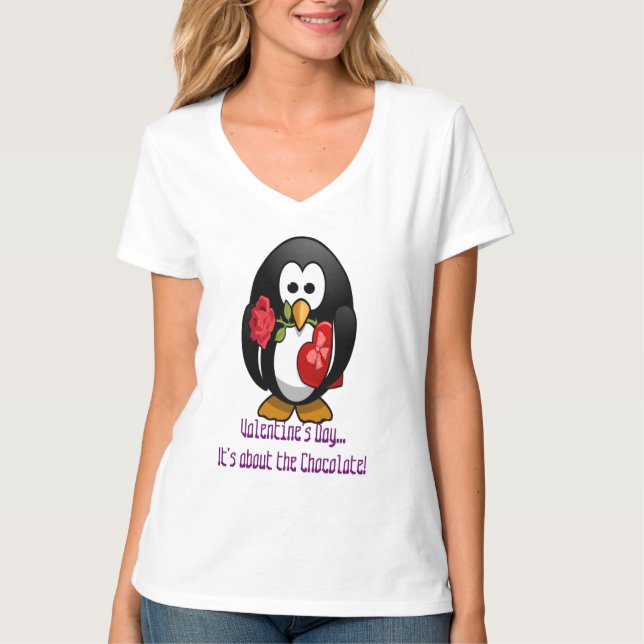 Cute Valentine Day Penguin Funny Tecknad T-shirt (Framsida)