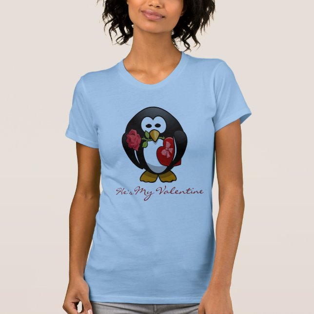 Cute Valentine Day Penguin Funny Tecknad Tee (Framsida)