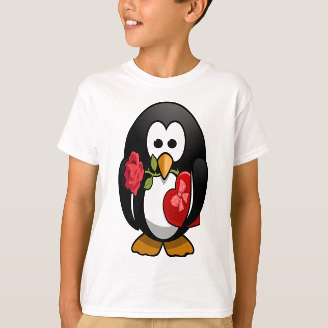 Cute Valentine Day Penguin Funny Tecknad Tee Shirt (Framsida)