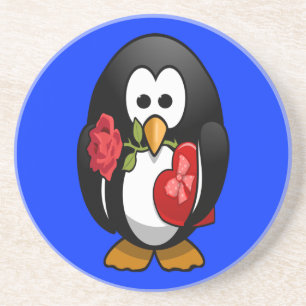 Cute Valentine Day Penguin Funny Tecknad Underlägg