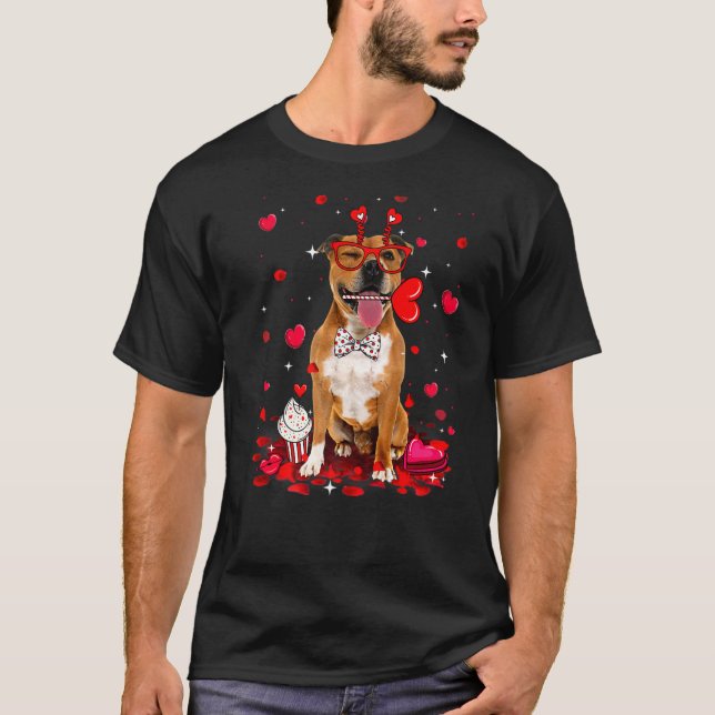 Cute Valentine Day Pitbull Hund Heart Costume Pre T Shirt (Framsida)