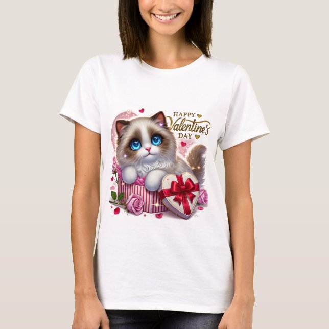Cute Valentine Day Ragdoll Cat T-Shirt (Framsida)