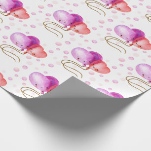 Cute Valentine Day Red and Rosa Balloons Mönster Presentpapper