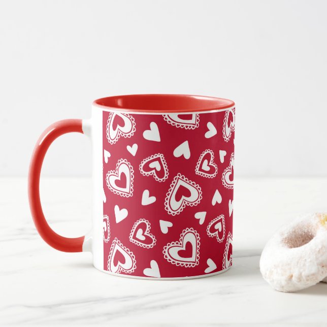 Cute Valentine Day Red Heart Mönster Mugg (Med munk)
