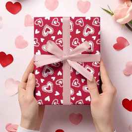 Cute Valentine Day Red Hearts Mönster Presentpapper
