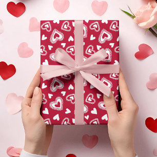 Cute Valentine Day Red Hearts Mönster Presentpapper
