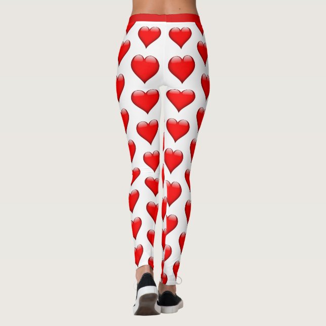 Cute Valentine Day Red Mönster Hearts on White Leggings (Baksida)