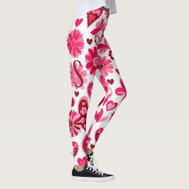 Cute Valentine Day rosa blommigt hearts, monogram Leggings