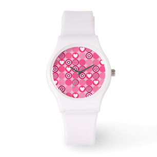 Cute Valentine Day Rosa Heart and Flower Mönster Armbandsur