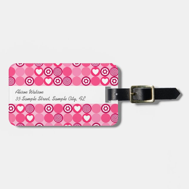 Cute Valentine Day Rosa Heart and Flower Mönster Bagagebricka (Horisontell Framsida)