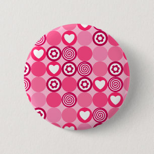Cute Valentine Day Rosa Heart and Flower Mönster Knapp