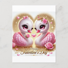 Cute Valentine Day Rosa Svan vykort
