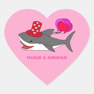 Cute Valentine Day Shark Hjärtformat Klistermärke