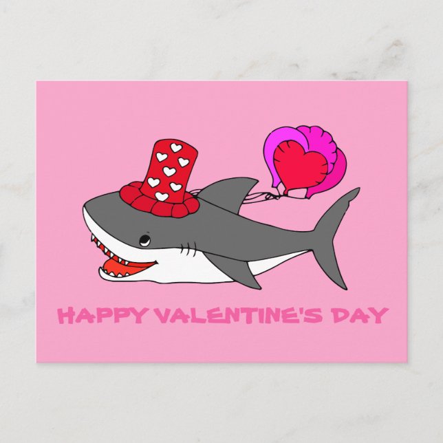Cute Valentine Day Shark Vykort (Framsida)