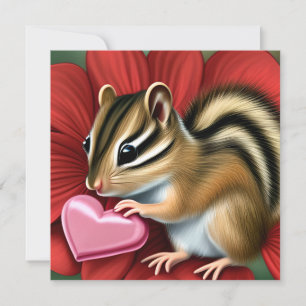 Cute Valentine Day Squirrel Holding a Rosa Heart Julkort