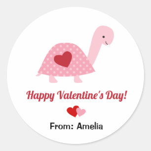 Cute Valentine Day Turtle and Hearts (Rosa Red) Runt Klistermärke