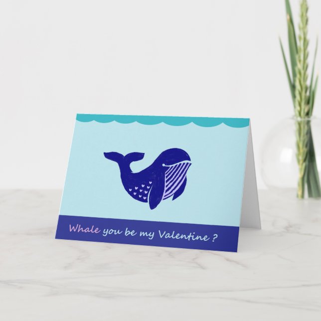Cute Valentine Day Whale Funny Greeting Card Helgkort (Framsida)