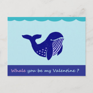 Cute Valentine Day Whale Funny Postcard Helg Vykort