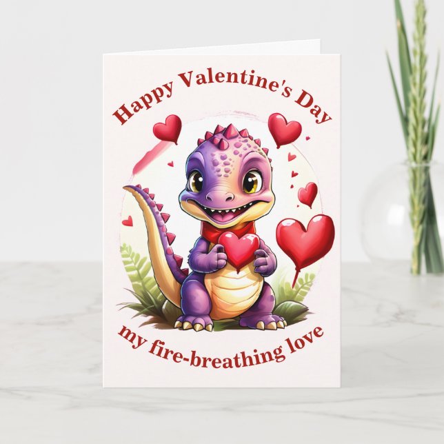 Cute Valentine Dragon Adsible Lovethed Dragon Kort (Framsida)