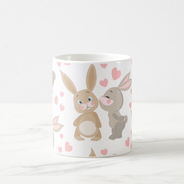 Cute Valentine Enamsted Bunnies Kaffemugg (Center)