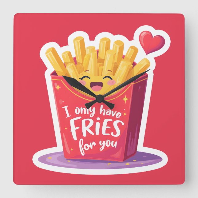 Cute Valentine French Fries Pun Fyrkantig Klocka (Framsida)