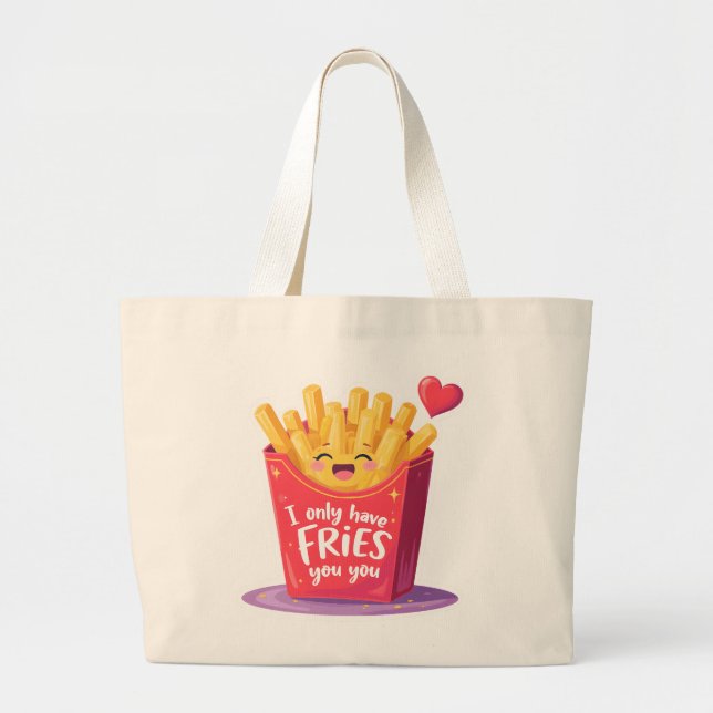 Cute Valentine French Fries Pun Jumbo Tygkasse (Framsidan)