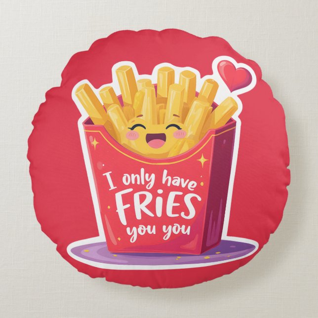 Cute Valentine French Fries Pun Rund Kudde (Framsidan)