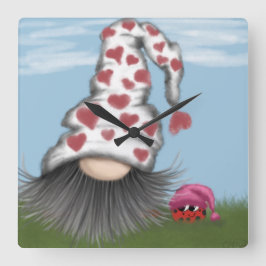 Cute Valentine Gnome Fyrkantig Klocka
