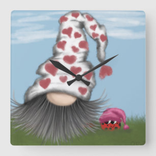 Cute Valentine Gnome Fyrkantig Klocka