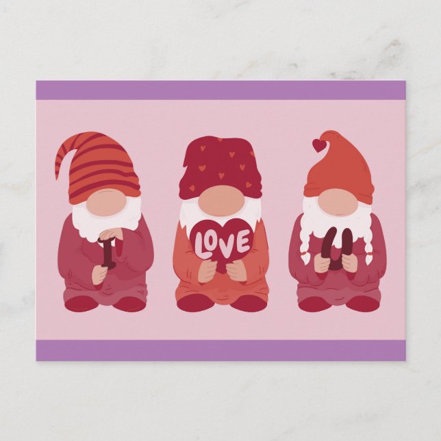 Cute Valentine Gnomes I Kärlek You Art Vykort (Framsida)