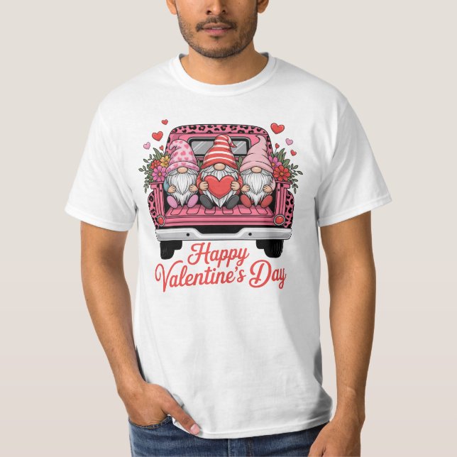 cute-valentine-gnomes-pink-truck-happy-valentines- t shirt (Framsida)