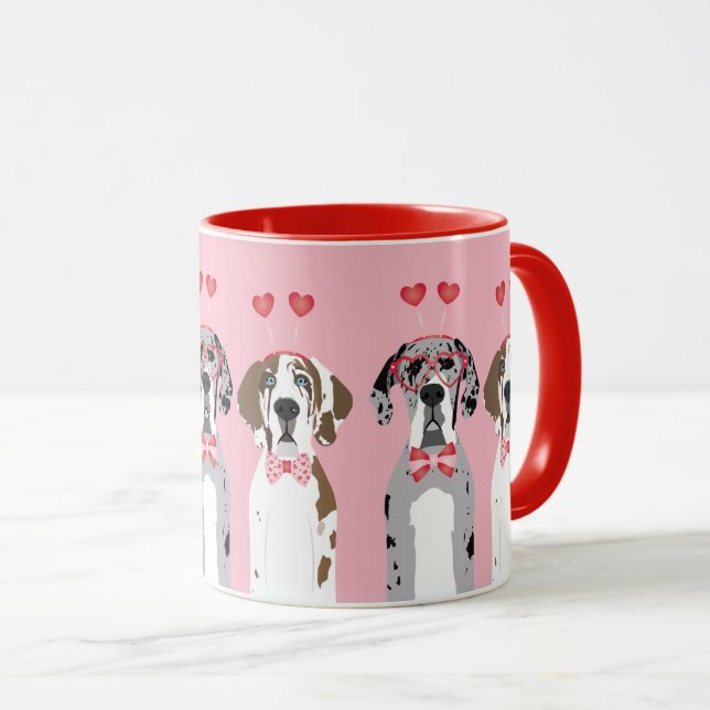 Cute Valentine Great dane Hundar Rosa Red Mugg (Framsida höger)