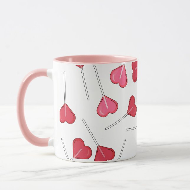 Cute Valentine Heart Lolly | Lollipop Mönster Mugg (Vänster)